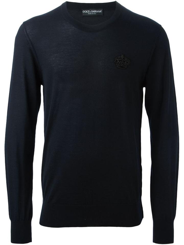 Dolce & Gabbana Crown Embroidered Jumper, Men's, Size: 52, Blue, Cashmere