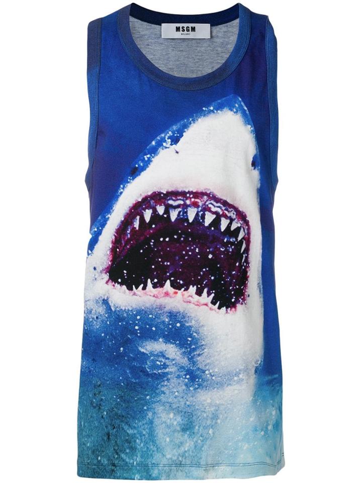 Msgm Shark Print Tank Top - Blue