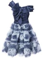 Marchesa Notte Floral Skirt Flared Dress - Blue