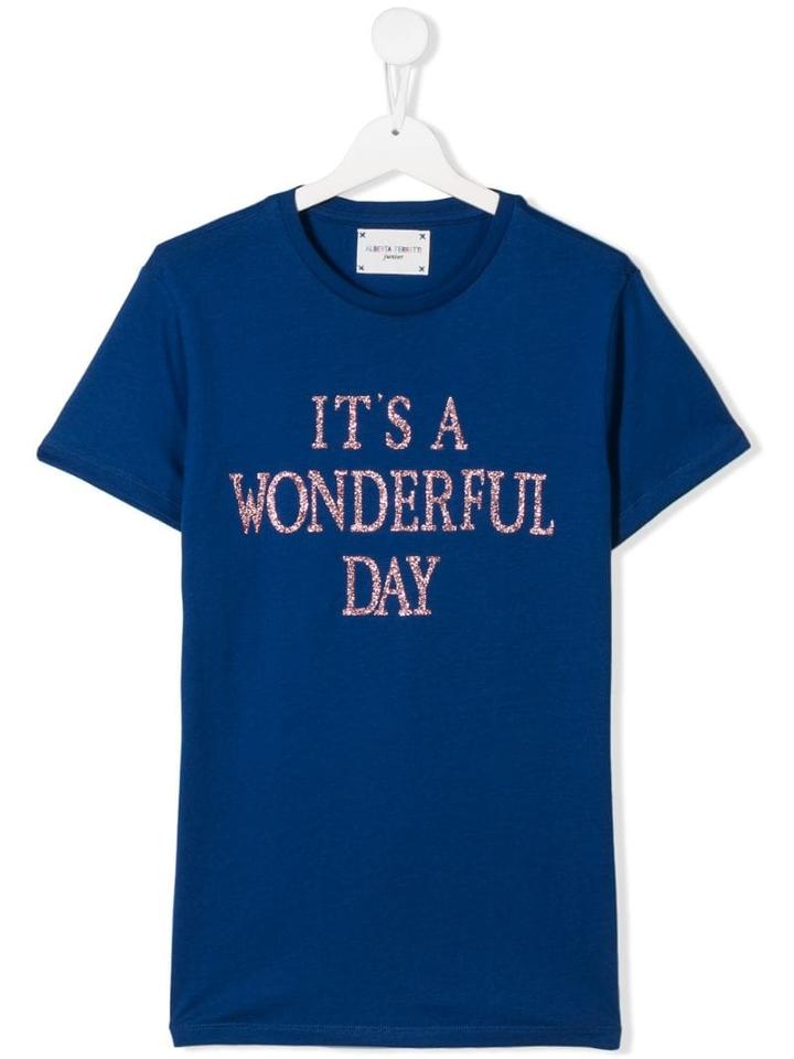 Alberta Ferretti Kids Teen Glitter Logo T-shirt - Blue
