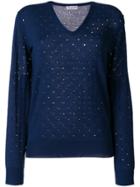Sonia Rykiel Elbow Patch Embroidered Cutout Detailed Sweater - Blue
