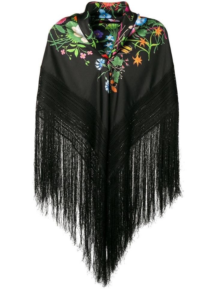 Gucci Floral Print Silk Shawl - Black