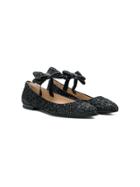 Florens Teen Glitter Bow Ballerina Shoes - Black