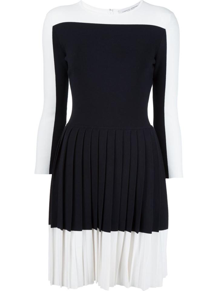Carolina Herrera Colour Block Pleated Dress, Women's, Size: Medium, Black, Viscose/polyester
