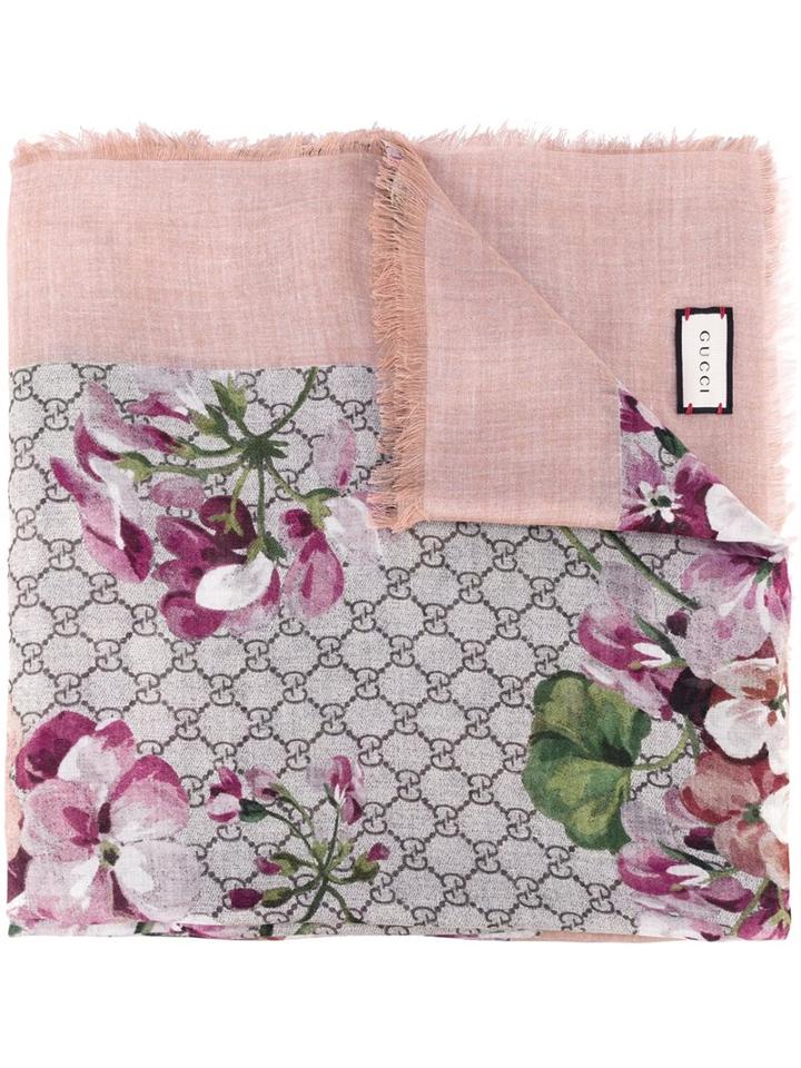 Gucci Floral Logo Print Scarf, Pink/purple, Modal/silk