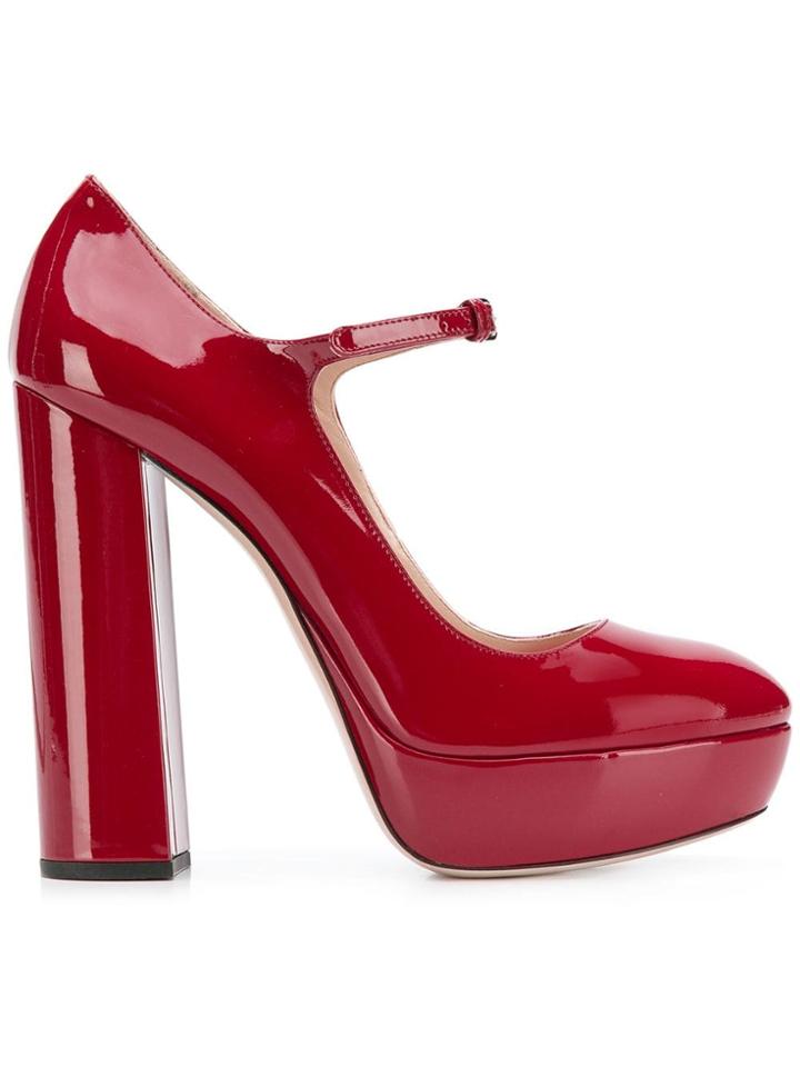 Miu Miu Platform Buckled Pumps - Red