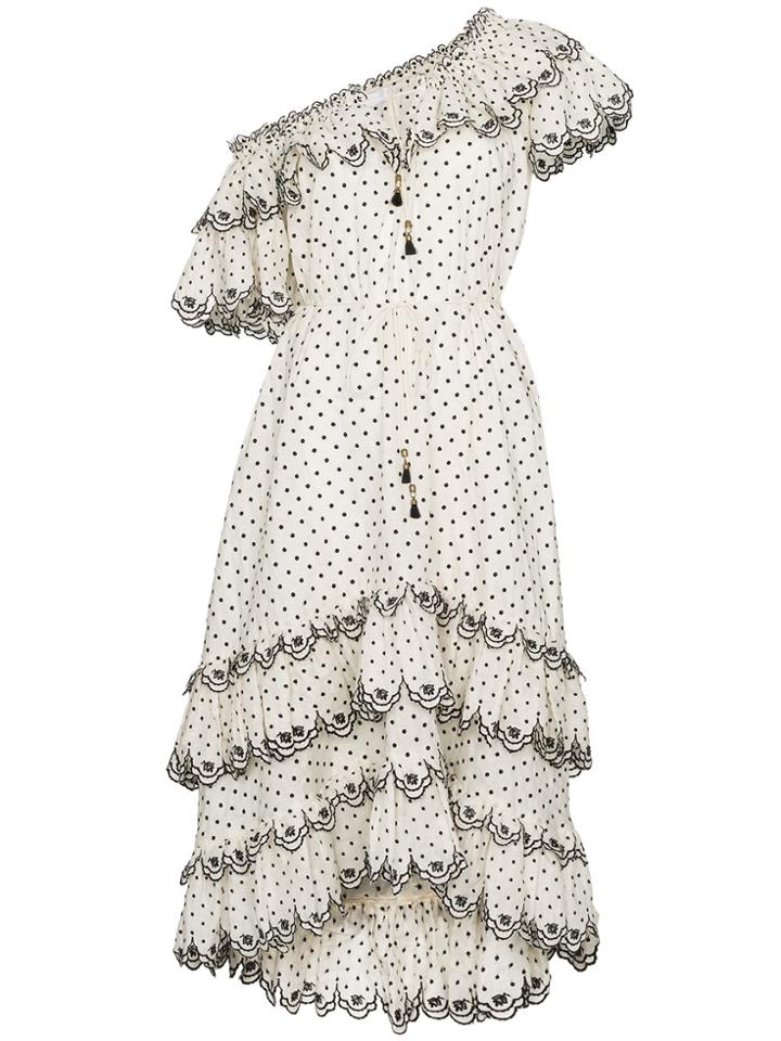 Zimmermann White Jaya Scallop Tiered Linen Dress