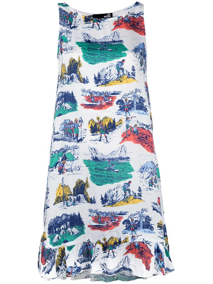 Love Moschino Printed Dress, Women's, Size: 44, White, Viscose