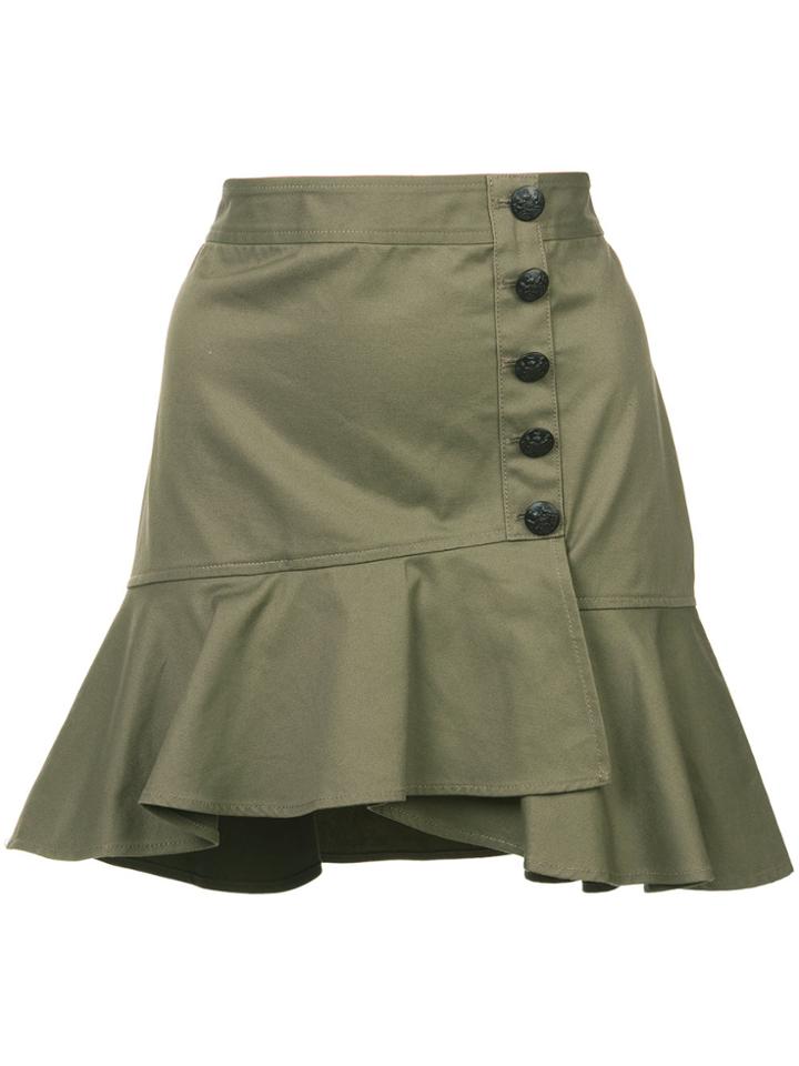 Veronica Beard Buttoned Frill Skirt - Green
