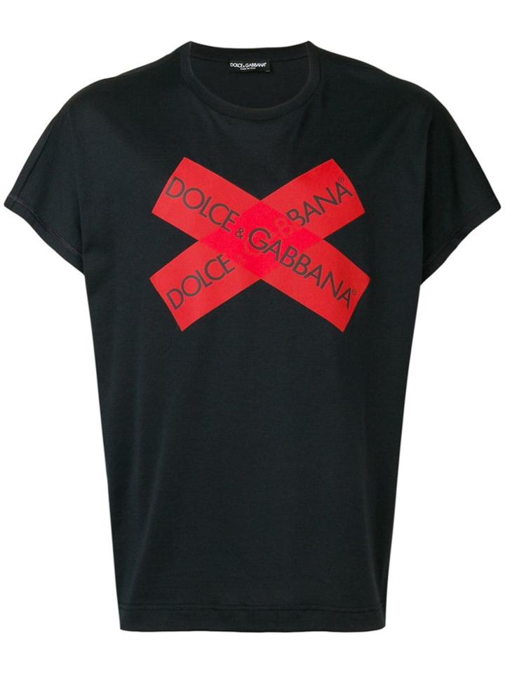 Dolce & Gabbana Brand Logo Cross T-shirt - Blue