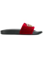 Versace Embellished Crown Velvet Slides - Red