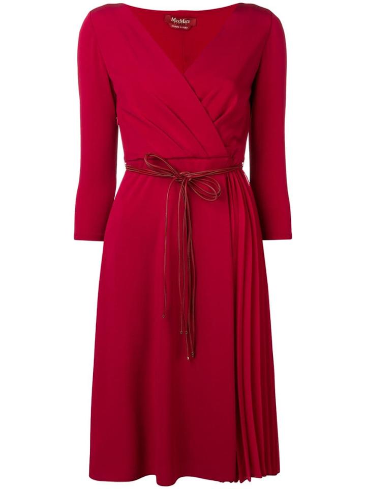Max Mara Studio Pleated Wrap Dress - Red