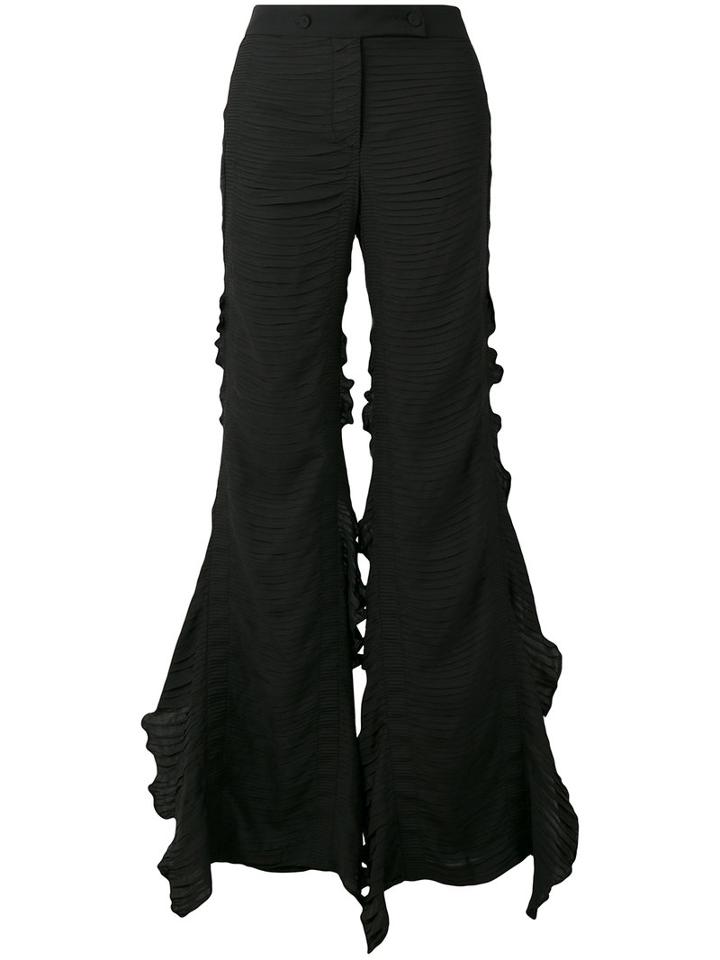 Marco De Vincenzo - Frill Trim Flared Trousers - Women - Polyester - 40, Black, Polyester