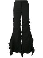Marco De Vincenzo - Frill Trim Flared Trousers - Women - Polyester - 40, Black, Polyester