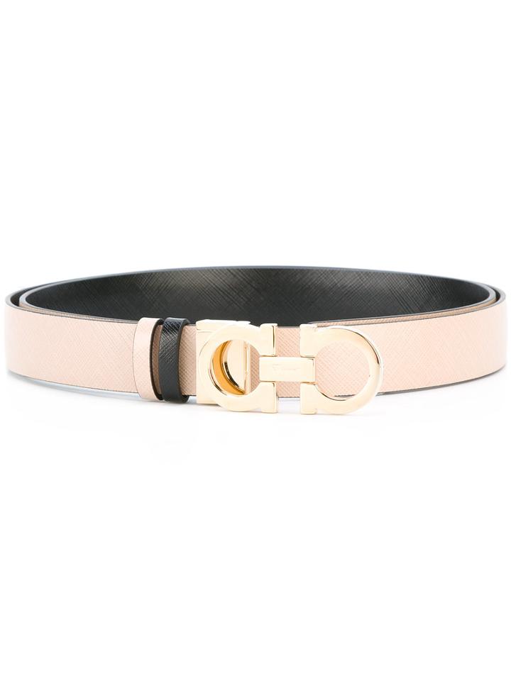 Salvatore Ferragamo Double Gancini Buckle Belt, Women's, Size: 100, Nude/neutrals, Leather