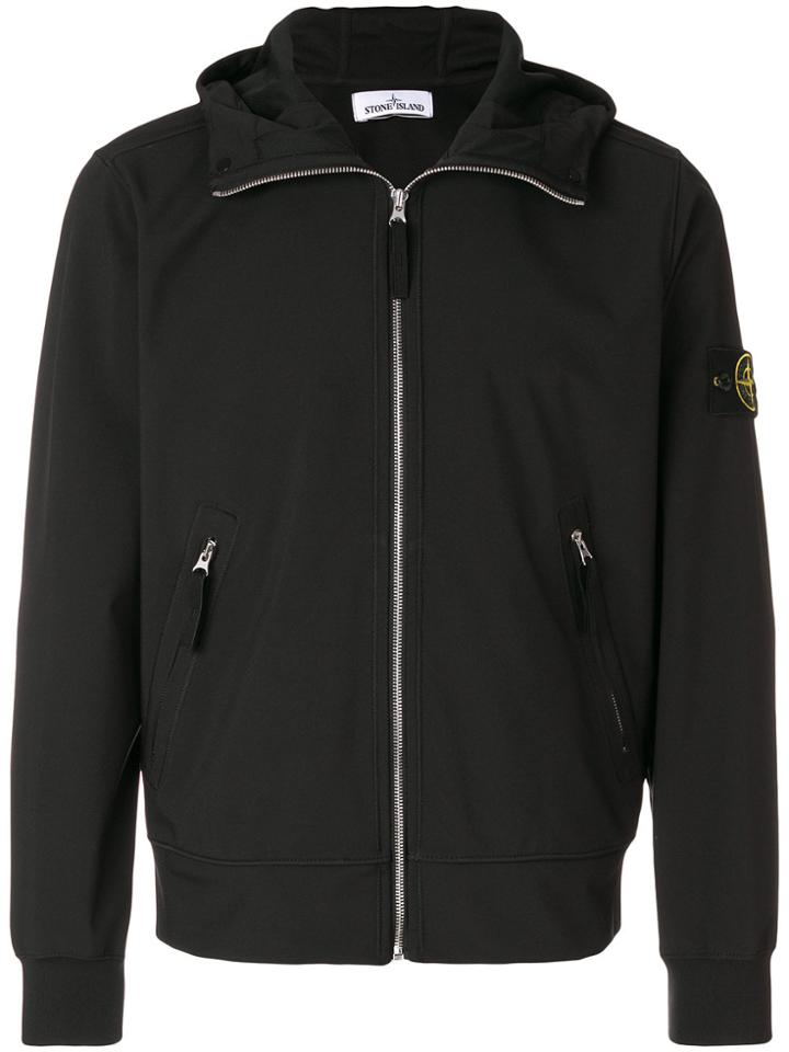 Stone Island Soft Shell Hooded Jacket - Black