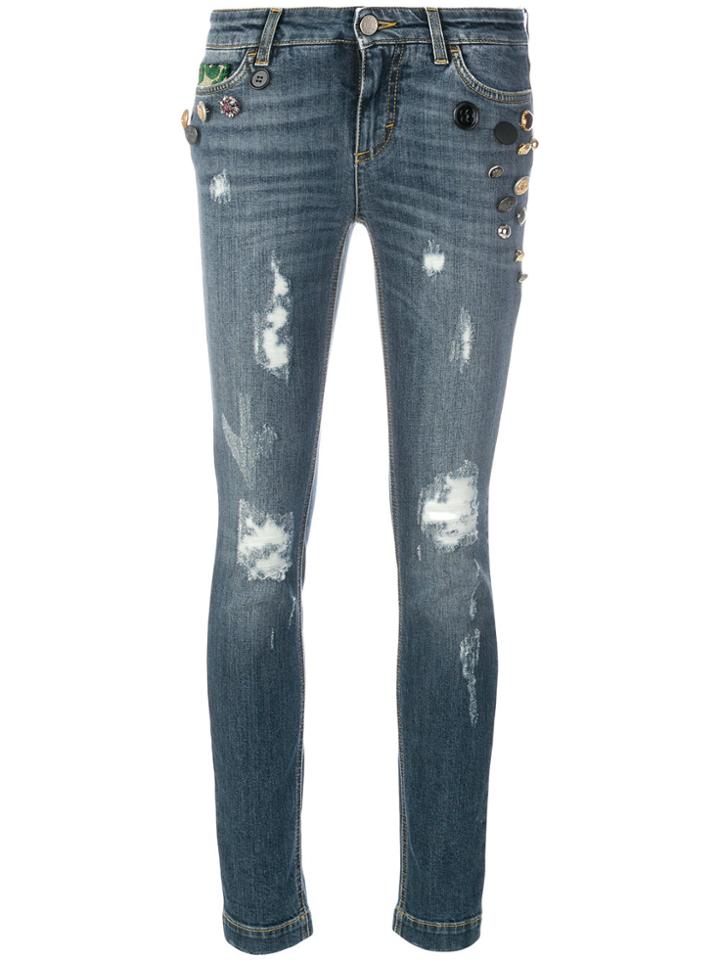 Dolce & Gabbana Button Embellished And Brocade Appliqué Distressed