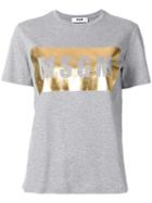 Msgm Metallic Logo Print T-shirt, Women's, Size: Xs, Grey, Cotton
