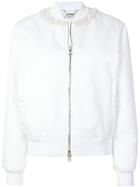 Givenchy Ribbed Pearl-embellished Neck Baseball-style Jacket - White