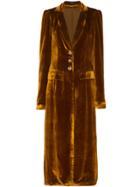 De La Vali Long Collared Velvet Coat With Buttons - Yellow & Orange