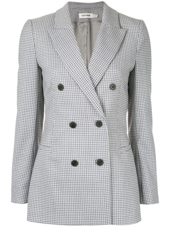 Cefinn Houndstooth Double Breasted Blazer - Grey