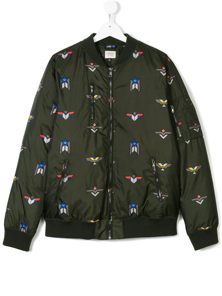 Armani Junior Embroidered Bomber Jacket - Green