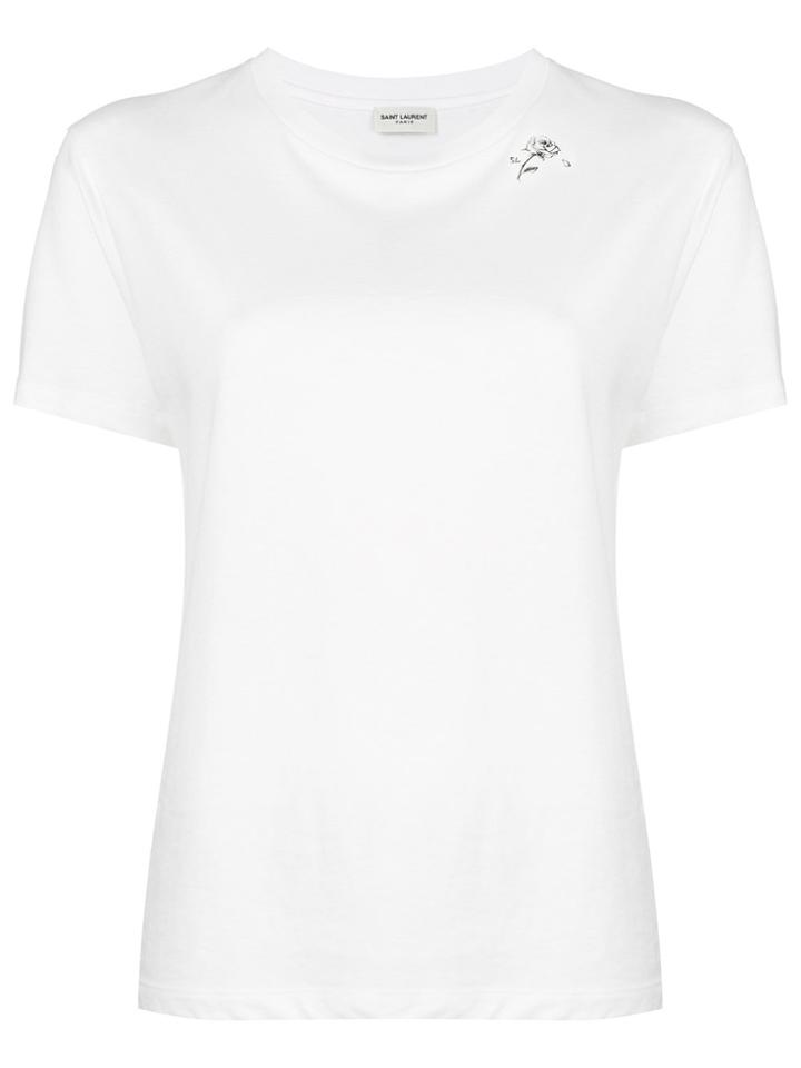 Saint Laurent Rose Print T-shirt - White