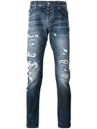 Philipp Plein - Distressed Slim-fit Jeans - Men - Cotton/polyester/spandex/elastane - 34, Blue, Cotton/polyester/spandex/elastane