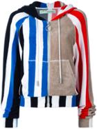 Off-white - Stripe Panel Hoodie - Women - Cotton - M, Blue, Cotton