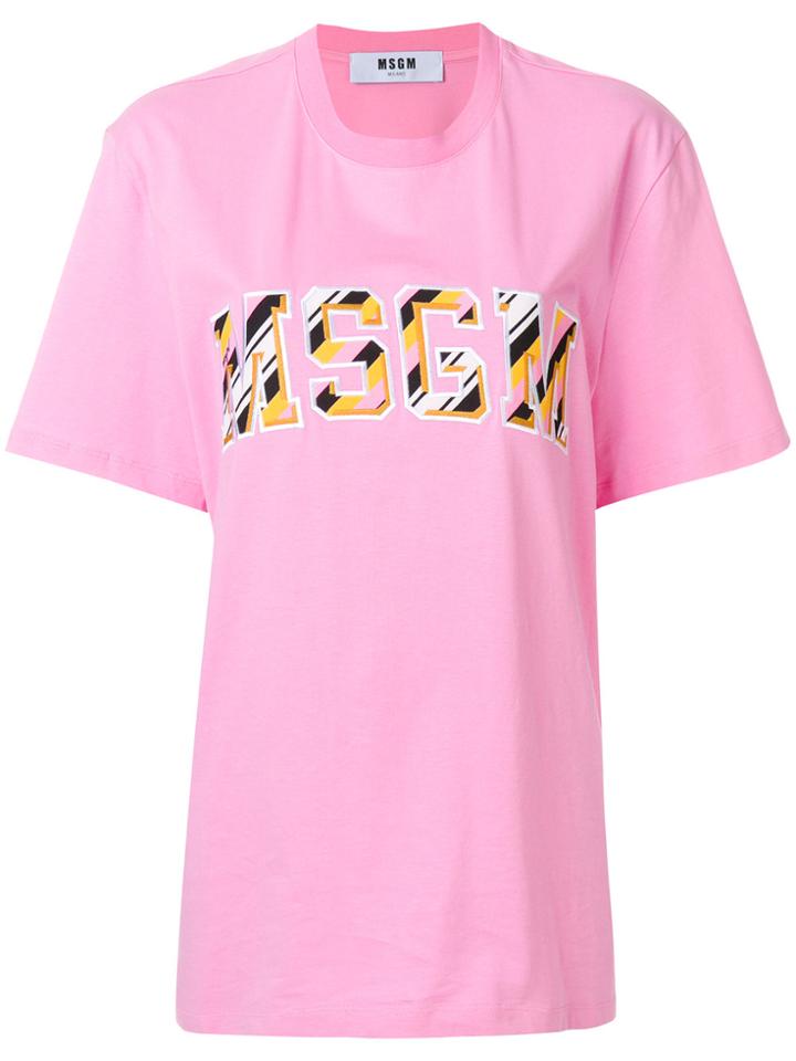 Msgm Front Logo Loose T-shirt - Pink & Purple