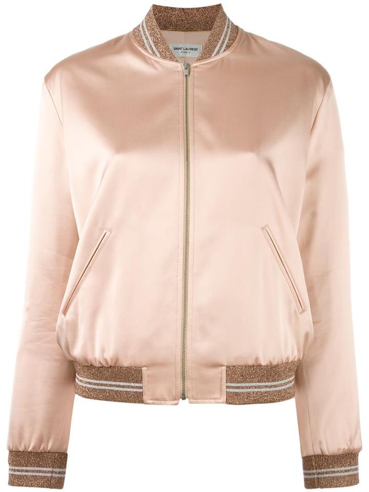Saint Laurent Satin Bomber Jacket, Women's, Size: 40, Pink/purple, Cotton/cupro/viscose