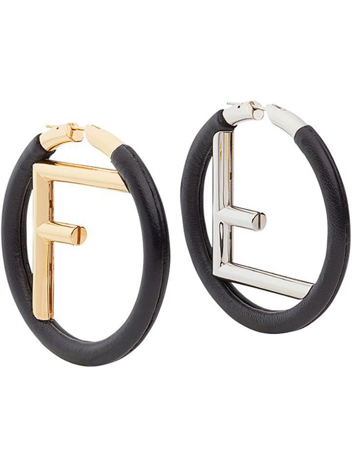 Fendi Logo Hoop Earrings - Black
