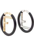 Fendi Logo Hoop Earrings - Black