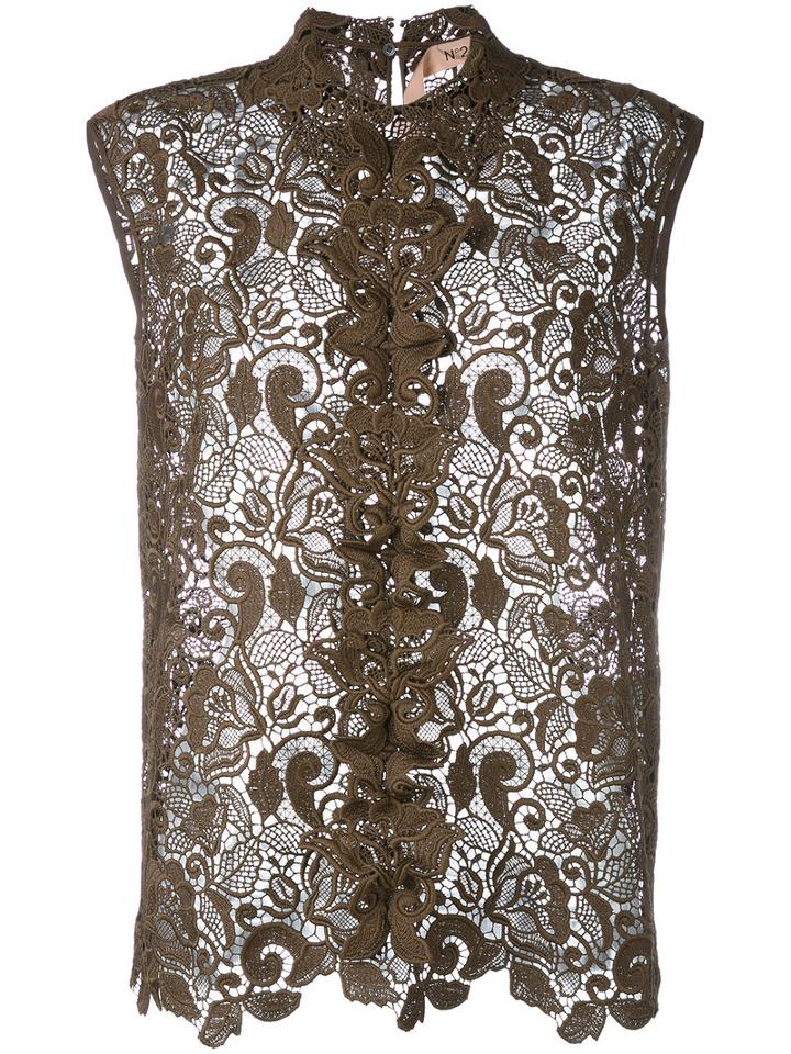 No21 - Sheer Lace Blouse - Women - Polyester - 44, Green, Polyester
