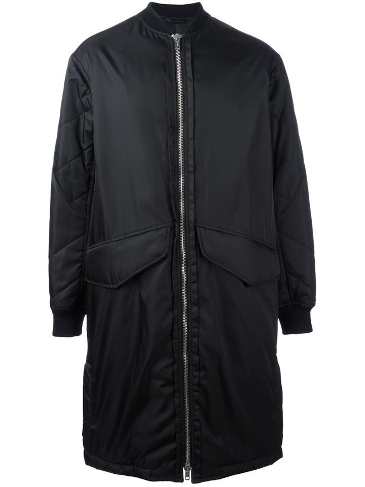 3.1 Phillip Lim Strap Detail Bomber Coat, Men's, Size: Large, Black, Polyamide/polyester/wool