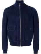 Alexander Mcqueen Suede Bomber Jacket, Men's, Size: 48, Blue, Cotton/lamb Skin/polyamide/spandex/elastane