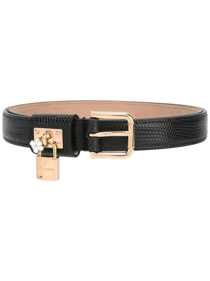 Dolce & Gabbana Padlock Belt, Women's, Size: 80, Black, Calf Leather