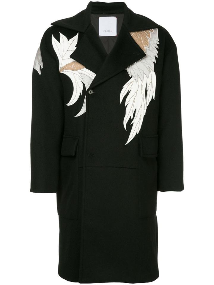 Ports V Embroidered Coat - Black