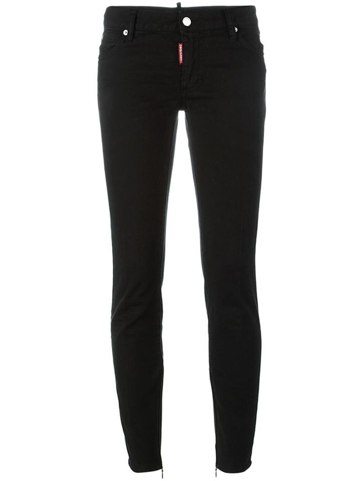 Dsquared2 'skinny' Medium Waist Jean, Women's, Size: 46, Black, Cotton/spandex/elastane/calf Leather