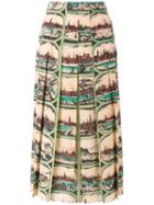 Gucci Cityscape Pleated Skirt, Women's, Size: 36, Silk