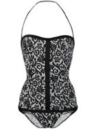 Yves Saint Laurent Vintage Lace Print Corset Swimsuit - Black