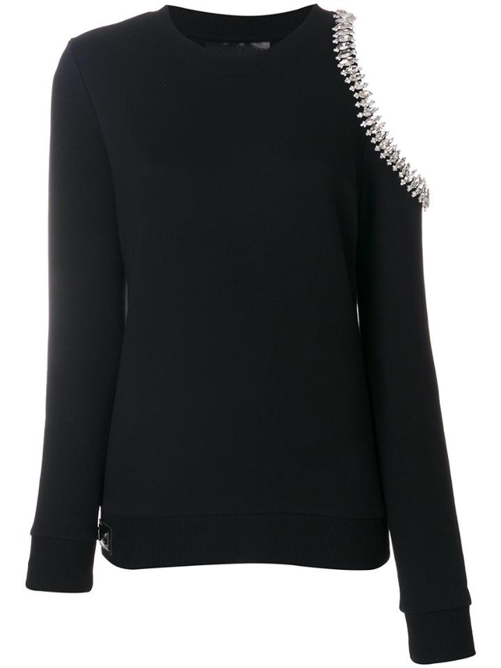 Philipp Plein Embellished Cold Shoulder Sweater - Black