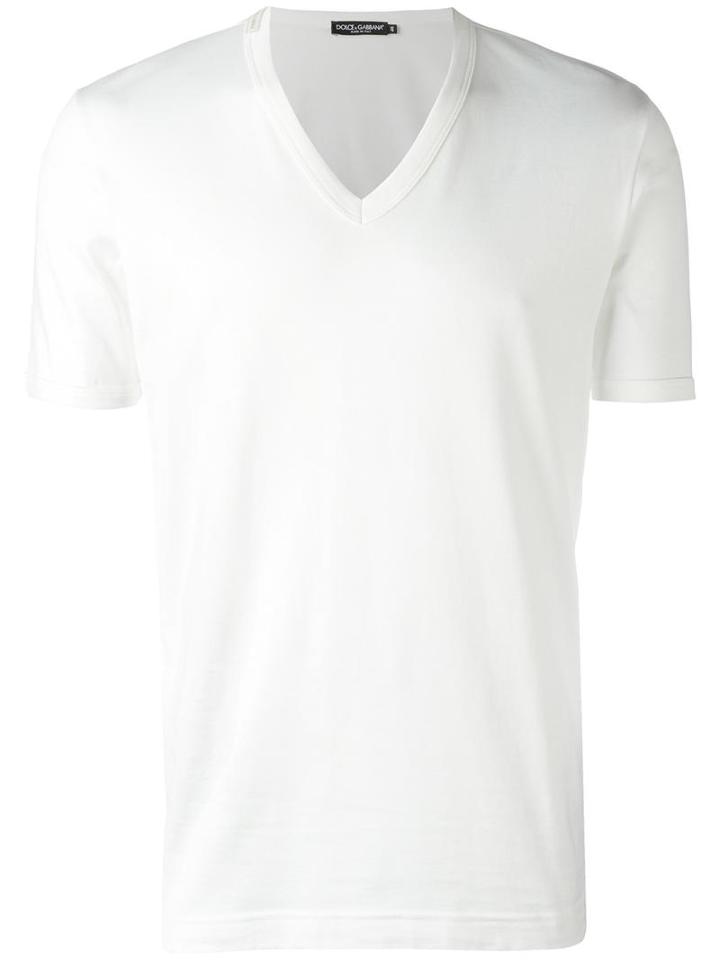 Dolce & Gabbana V-neck T-shirt, Men's, Size: 50, White, Cotton