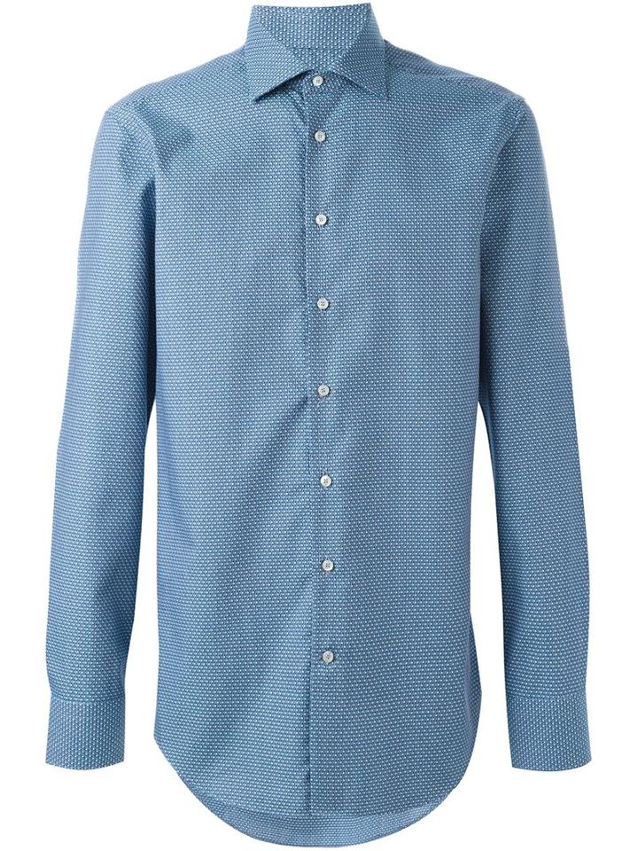 Etro Geometric Print Shirt, Men's, Size: 43, Blue, Cotton