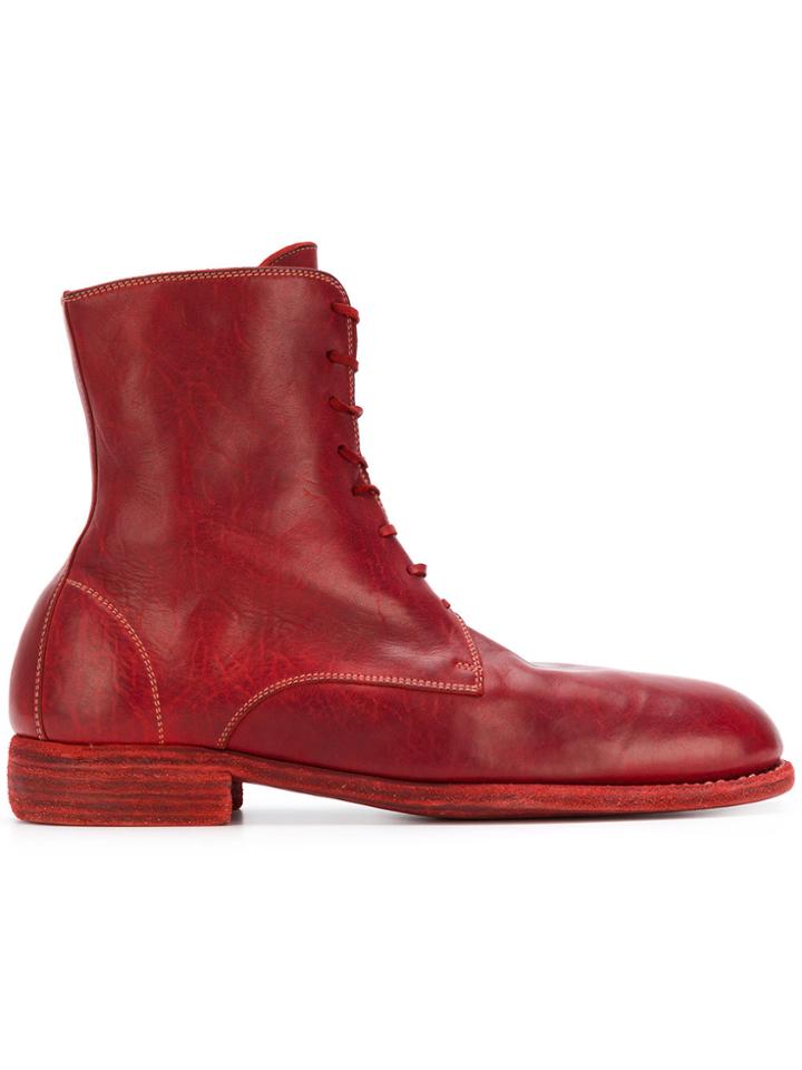Guidi Lace Up Ankle Boots - Red