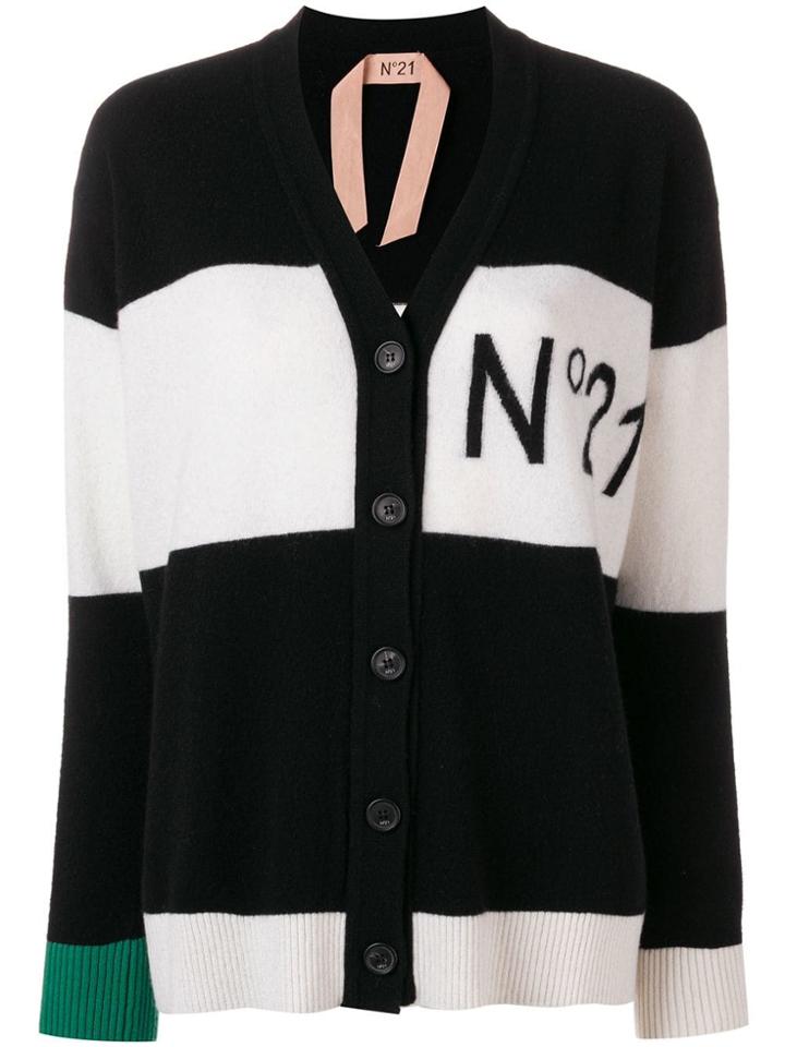 No21 Logo Colour-block Cardigan - Black