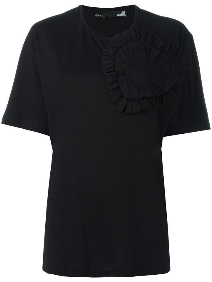 Love Moschino Heart Appliqué T-shirt, Women's, Size: 42, Black, Cotton/modal