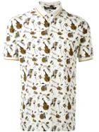 Dolce & Gabbana Musical Instrument Print Polo Shirt, Men's, Size: 44, White, Cotton