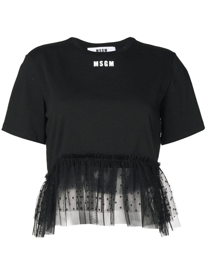 Msgm Tulle Hem T-shirt - Black