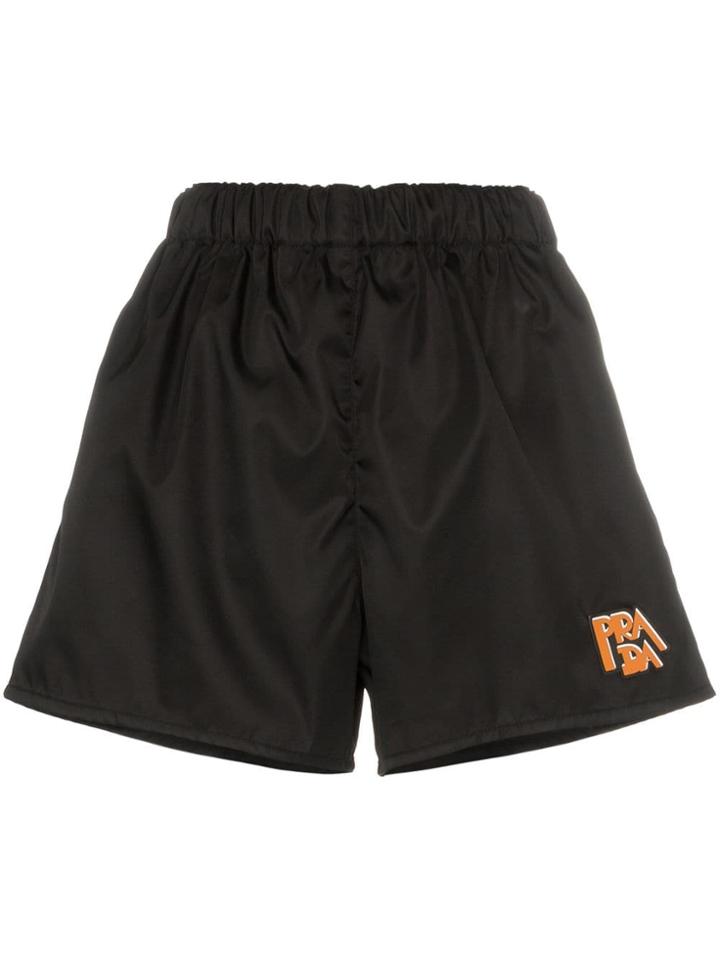Prada Logo Patch Nylon Shorts - Black